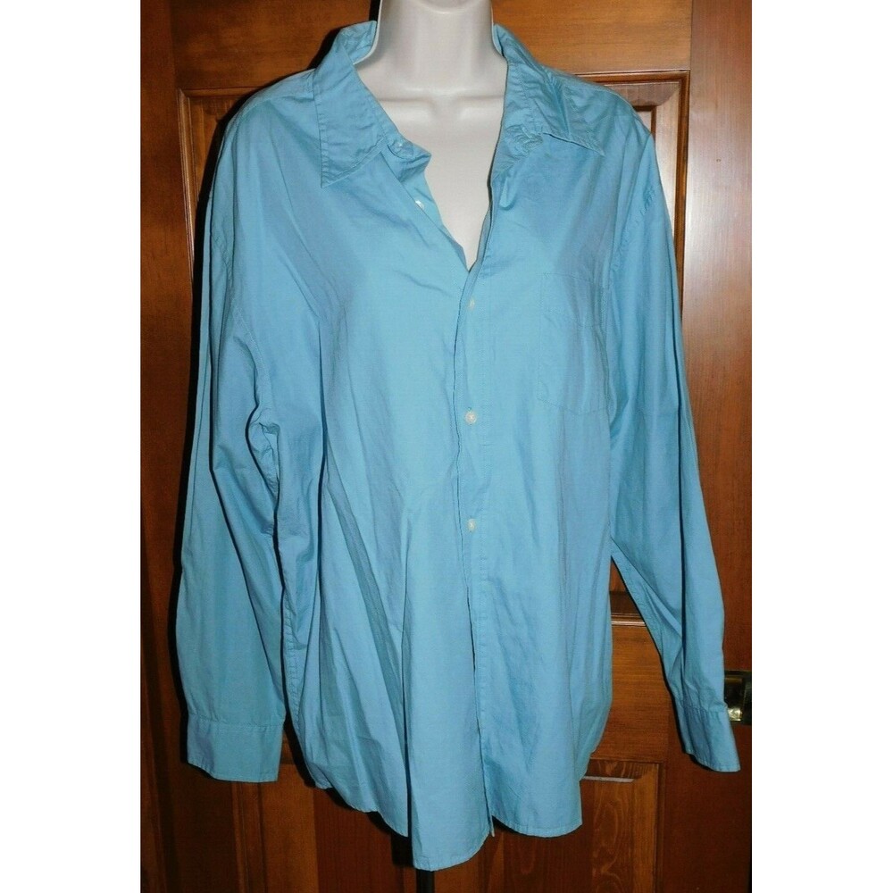 Route 66 Shirt Blue Button-Front Long Sleeve 100% Cotton Mens Size Large